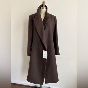 Zara - Double Breasted Wool Blend Coat - Brown - NWT